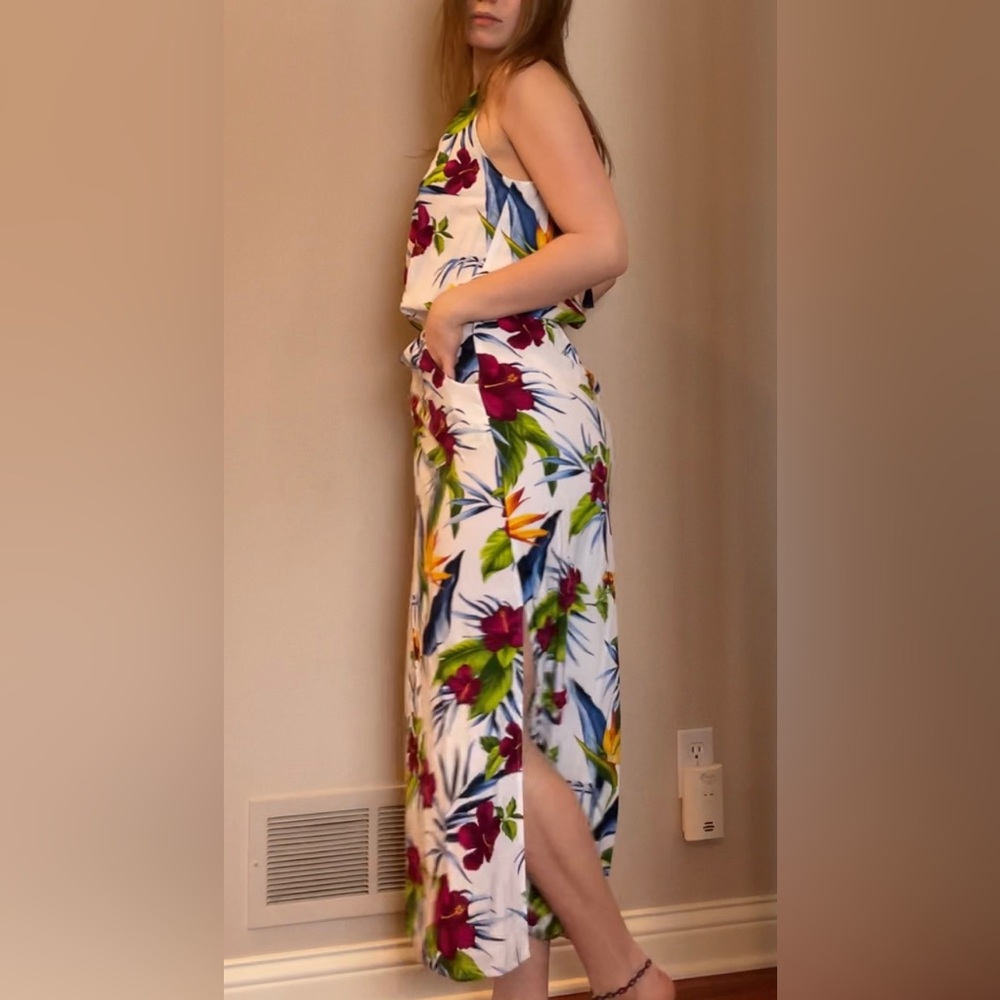 Tommy Bahama floral maxi magenta/green/blue/orange on white background